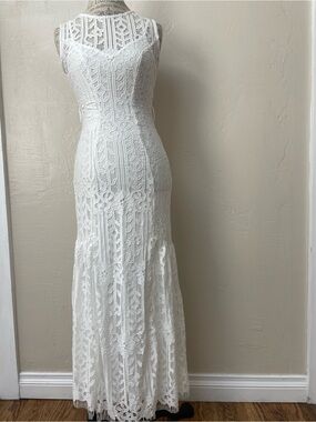 White Lace Maxi Dress with Sheer Yoke